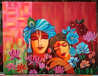 Divine Blossoms art colorfulpainting graphic design indian indianart krishna radha radhakrishna