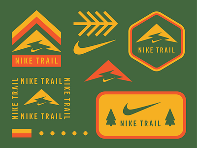 Nike Trail Logo Badge Designs apparel design athlete badge forest green logo nike nike trail outdoors race director retro sports design sticker design thick lines trail running ultra running ultramarathon