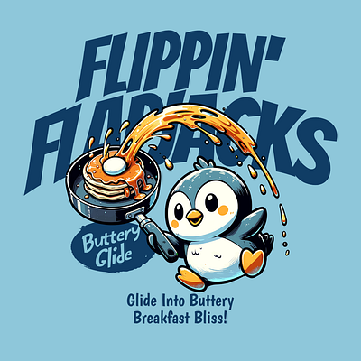 Flippin' Flapjacks adorable cartoon cute design funny kittl pancake pancakes penguin pop culture print on demand printondemand t shirt t shirt design tshirt tshirtdesign