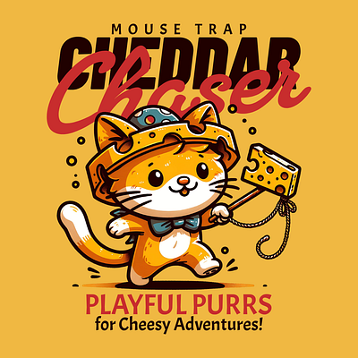 Cheddar Chaser adorable cartoon cat cheese cute design funny kittl pop culture print on demand printondemand t shirt t shirt design tshirt tshirtdesign