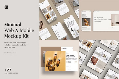 Minimal Web & Mobile Mockup Kit device imac ipad iphone macbook minimal mockup portfolio responsive scene screator textures website