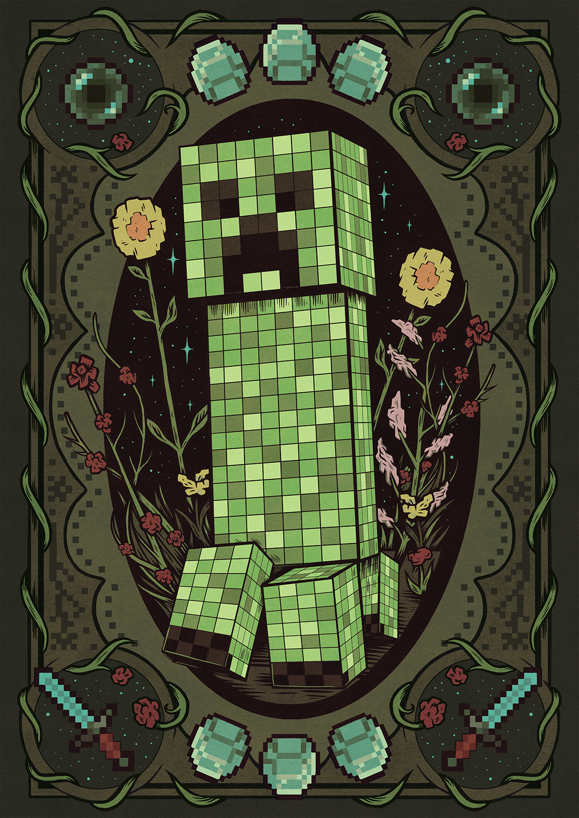 Minecraft art creeper draw drawing fan art fanart floral game gaming minecraft