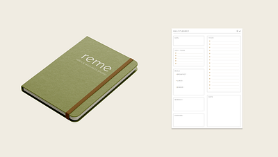 Notebook / planner design for Reme yoga & wellness studio branding graphic design logo