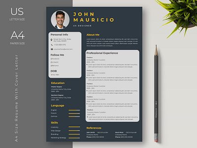 Resume / CV a4 page blue resume cover letter cv cv design graphic design job letter resume resume design resume templete summary