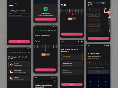 Onboarding Journey - Female Fitness App - MissFit android app app design female fitness flutter gym ios ui ux workout