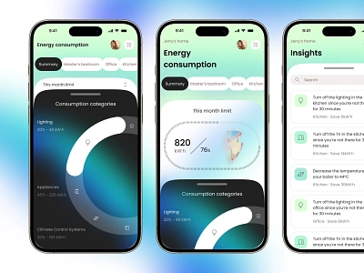 Energy-Saving Assistant chart dark ui energy energyefficiency energysaving greenliving homeautomation mobileappdesign pie chart smarthome smarttechnology sustainability ui utilitymanagement