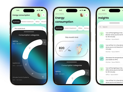 Energy-Saving Assistant chart dark ui energy energyefficiency energysaving greenliving homeautomation mobileappdesign pie chart smarthome smarttechnology sustainability ui utilitymanagement