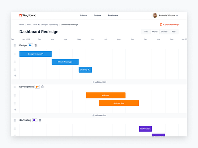 Drag and Drop Roadmap Tool agency dahsboard design agency drag and drop enterprise roadmap roadmapping tool ui wayfound