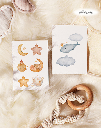Part of Set - Sleeping Dreamy Baby bear watercolor collection animals baby cards baby illustration baby poster baby watercolor characters design cute cute cards graphic design illustration kids kids illustrator kids poster kids watercolor magic illustration magic watercolor nursery poster watercolor animals watercolor poster whale illustration