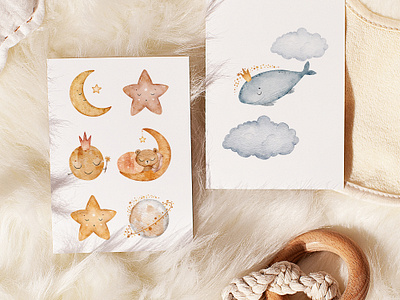 Part of Set - Sleeping Dreamy Baby bear watercolor collection animals baby cards baby illustration baby poster baby watercolor characters design cute cute cards graphic design illustration kids kids illustrator kids poster kids watercolor magic illustration magic watercolor nursery poster watercolor animals watercolor poster whale illustration