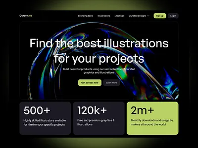 Graphic Design Curation Design curate curated design design website hero hero section illustration interface section ui ui design uiux user interface ux web design website