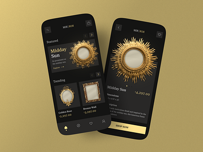 Mirror Store App - @geanrr app chic design glass gold golden luxurious luxury mirror mirrorstore mobile money rich store sun ui ui design