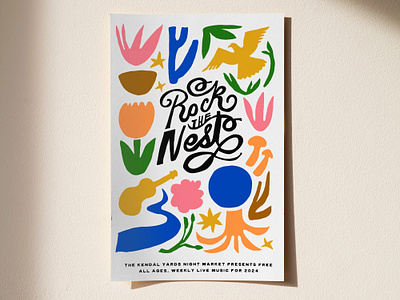 Rock The Nest concert illustration lettering poster