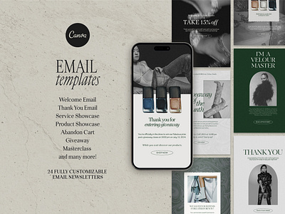 Velour | Canva Email Template aesthetic aestheticdesign canva canvatemplate design email emailnewsletter etsy etsyseller etsyshop graphic design newsletter socialmedia template