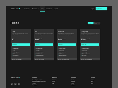 Pricing page branding dark mode design design exploration figma free get started monthly price pricing pricing component pricing plan pricing section pricing table product design select plan subscription ui ux web web design