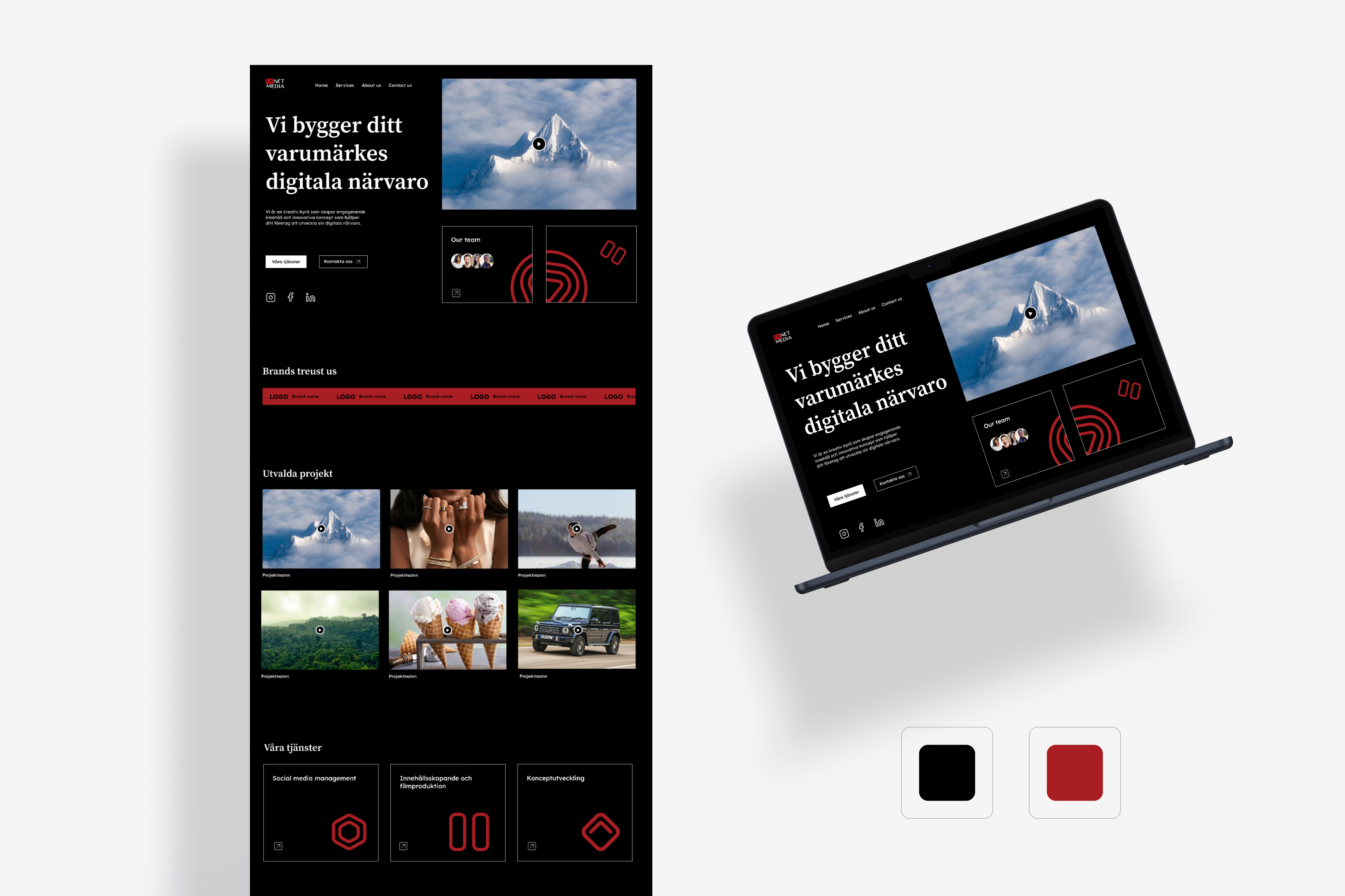 Exnet media abstract agancy black creative content dark dark mode minimal red trend ui uiux ux video content agency