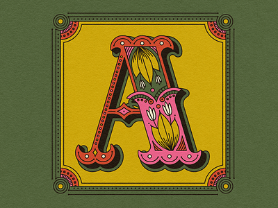 Big A a campy decoration detail dropcap green illustration letter lettering pink texture typography