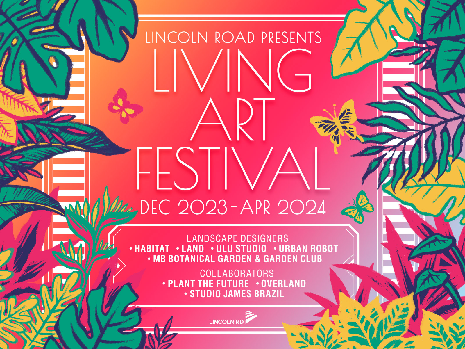 'Living Art' Festival in Lincoln Road art deco font art festival botanical flora and fauna florida flowers graphic design hand drawn illustration miami beach pen and ink plant art plants social content social media assets social media post tropical vibrant