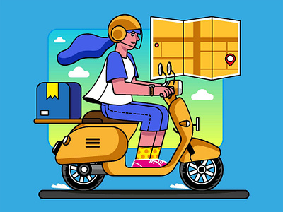 Delivery Courier Worker Illustration Set 3d animation branding cartoon character comic courier delivery digital art doodling drawing freelance graphic design illustration logo map motion graphics motorcycle ui vespa