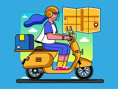 Delivery Courier Worker Illustration Set 3d animation branding cartoon character comic courier delivery digital art doodling drawing freelance graphic design illustration logo map motion graphics motorcycle ui vespa
