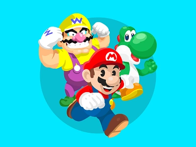 Nintendo Characters Exploration cartoon character art gamer gaming illustration mario nintendo video games wario yoshi