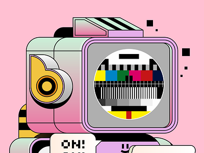 Technicolor Robot character design digital ethereum icon illustration laptop minimal nft on pink retro robot tech television tv vector volume