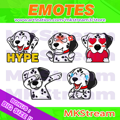 Twitch emotes dalmatian dog hype, dab, rage, love & laugh pack animated emotes anime cute dab dabing dalmatian dalmatian dog dalmatian emotes design discord emotes dog dog emotes emotes hype illustration laugh love rage sub badge twitch emotes