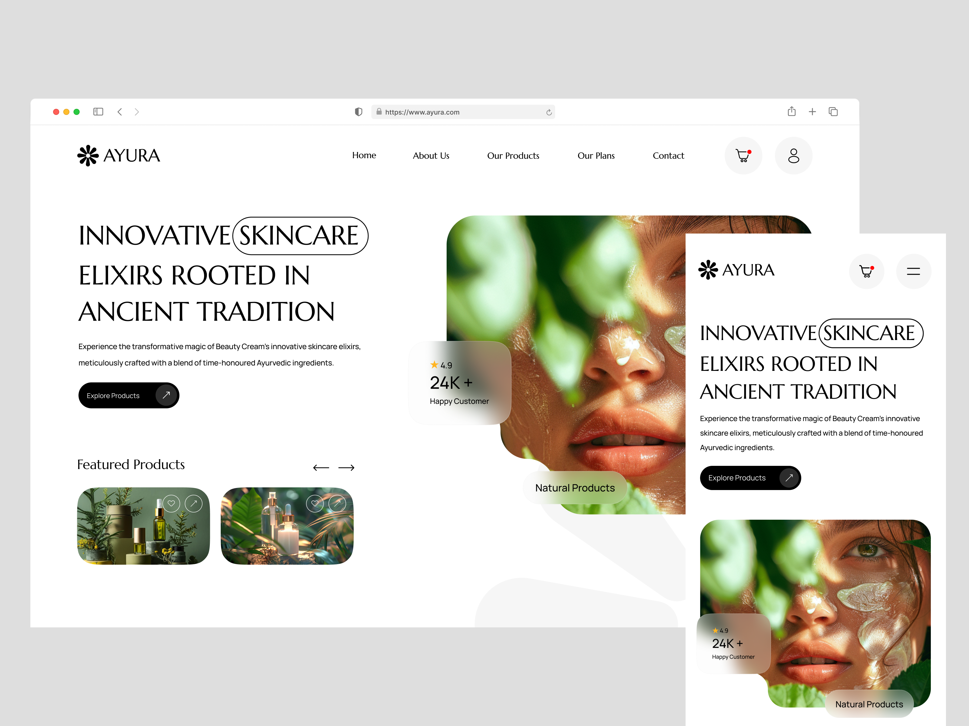 Skin Care Website animation ayuvedic beauty beauty cream branding care clean cream design designer freelance graphic design illustration logo rebranding skin ui ux web website