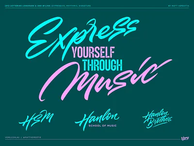 Express Yourself Through Music band branding calligraphy design expressive illustration lettering logo logo design matt vergotis music music school quote signature typography verg