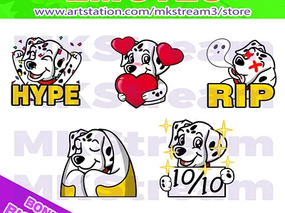 Twitch emotes dalmatian dog hype, love, rip, comfy & perfect animated emotes anime comfy cute dalmatian dalmatian dog dalmatian emotes design discord emotes dog dog emotes emote emotes hype illustration love perfect rip sub badge twitch emotes