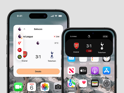 Ballscore - iOS Widget ball widget ballcore football football app ios widget live score live update livescore app match mobile app design mobile ui premier league product design scoreboard soccer sport app statistics tournament ui widget