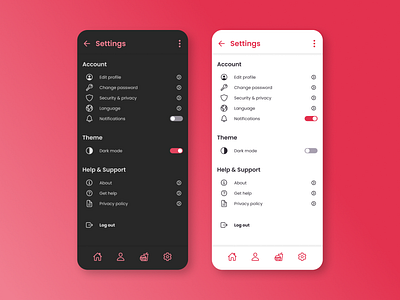 Daily UI #007 - Settings app design daily ui dark mode light mode settings ui ui design