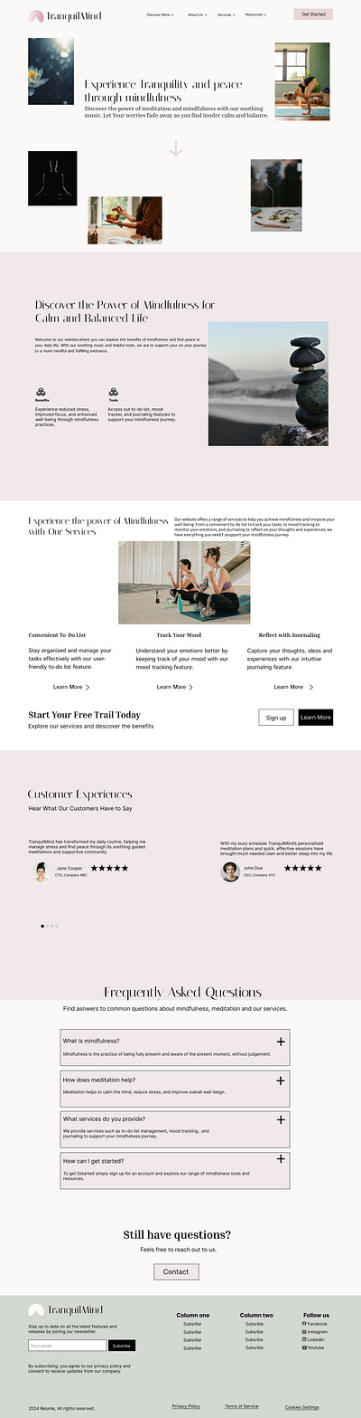 TranquilMind | Website Design canva figma graphic design meditation ui web design