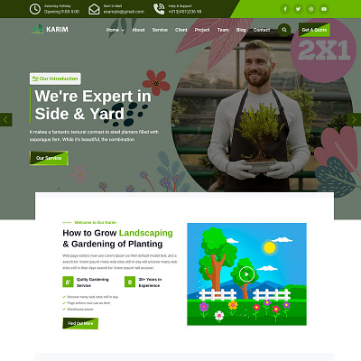 Karim - Gardening & Landscapeing HTML5 Landing Page Template animation branding design flat illustration logo minimal typography ui website