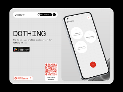 DOTHING Mobile App Landing Page android app dothing hero page hero section interaction design landing page minimal mobile app mobile app website nothing playstore startup task app todo app ui website