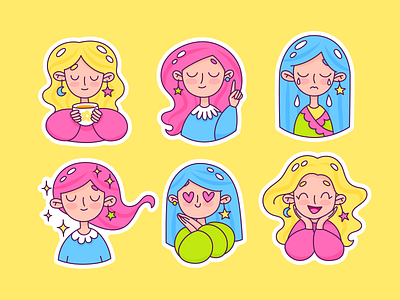 Doodle stickers for Telegram, Character illustrations art artist character concept design doodle doodles female girl illustration isolated person sticker telegram woman