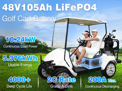 48V 105AH LiFePO4 Golf Cart Battery 3d motion graphics