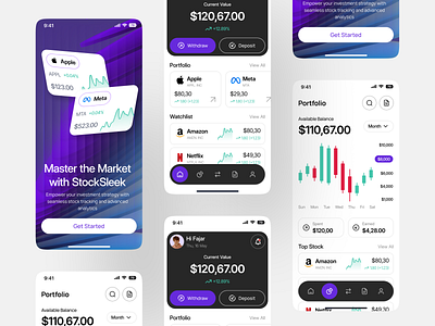 StockSleek - Stock Mobile Apps 💰 analytic chart finance graphic design invest mobile money purple responsive stock stocks ui ui ux design