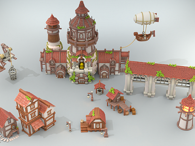 red castle buildings 3d 3dcharacter 3dmodel animation blender branding design illustration logo ui