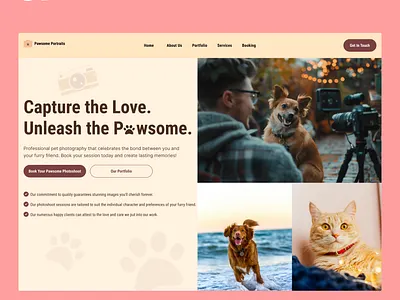 Pawsome Portraits capture cat design dog figma fur graphic design hero section parent paw photography ui ux web webdesigner website
