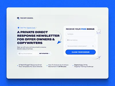 Newsletter Landing Page blue conversion rate design form funnel hero hero section landing landing page light theme newsletter newsletter website signup vsl website white