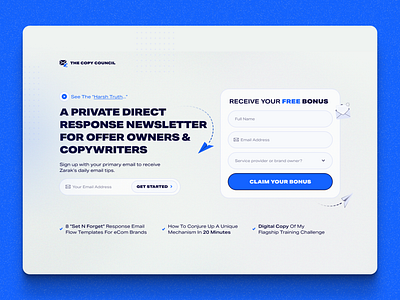 Newsletter Landing Page blue conversion rate design form funnel hero hero section landing landing page light theme newsletter newsletter website signup vsl website white