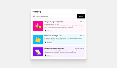 Messaging Component Card card component email messages ui