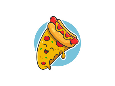 Hot Dog Pizza Logo branding character design drink fast food food food court graphic design hot dog logo pepperoni pizza restaurant sausage