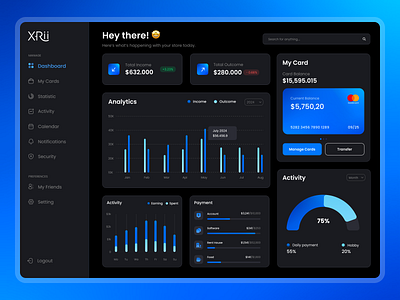 Finance Dashboard Design analytics dashboard banking app blue branding dark theme dashboard finance app graphic design ui ux ux journey vector web app web design
