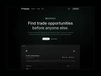 Askedgar Landing page dark mode landing page ui web design