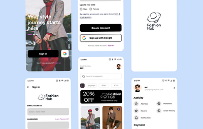 Fashion Commerce App (Fashion Hub) app commerce fashion mobile ui