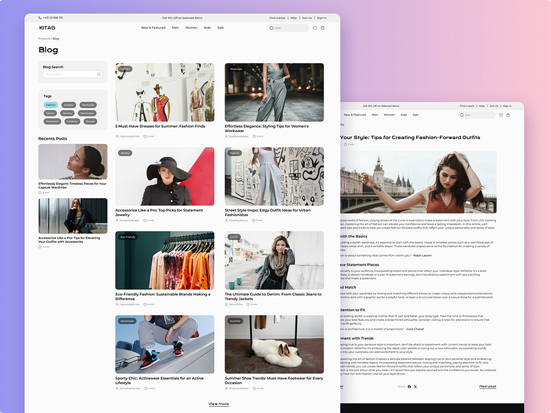 Blog page for e-commerce article blog clothing store e commerce e commerce shop e commerce template interface online shopping online store product design retail ui uiux web design