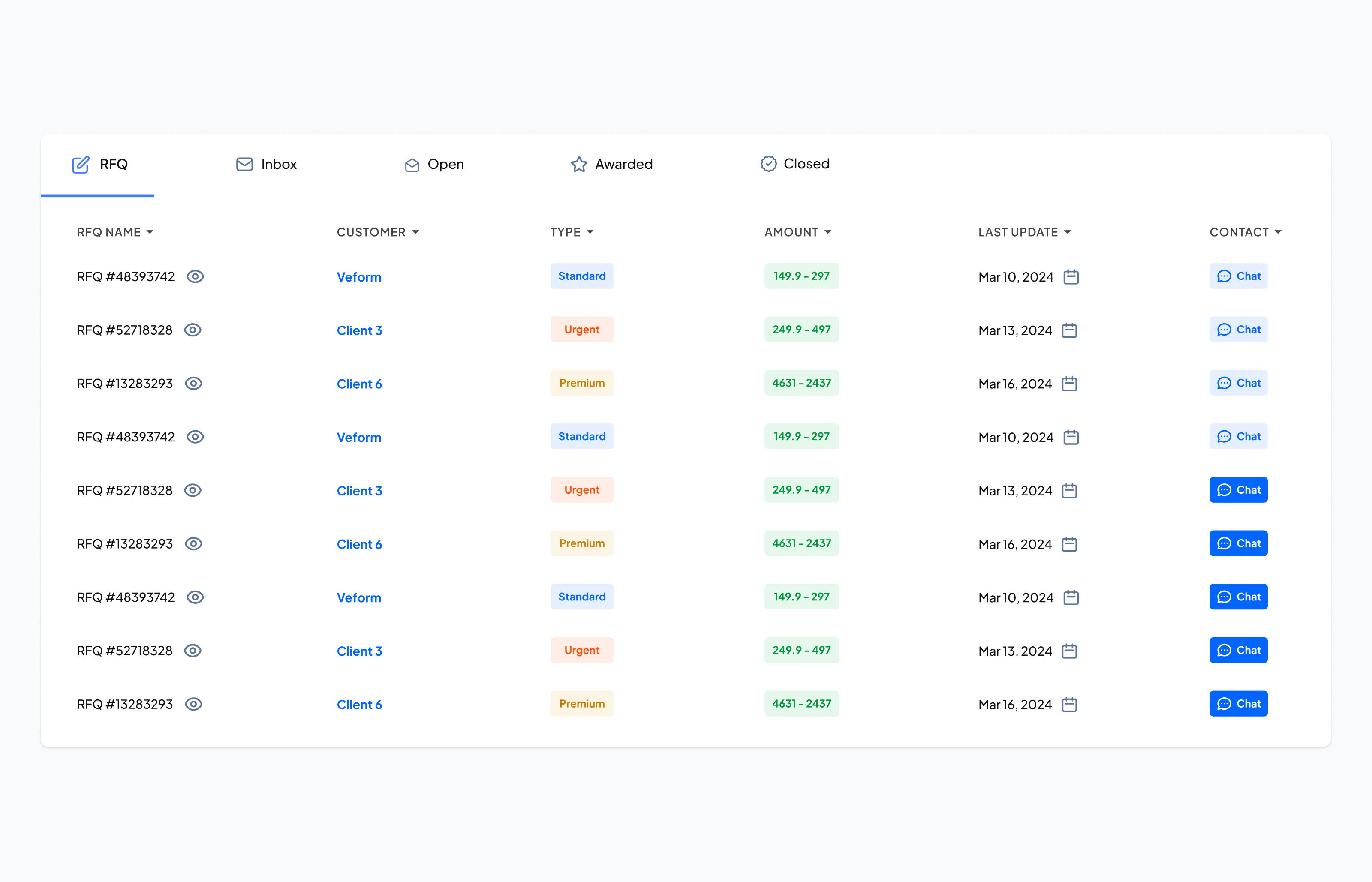 RFQ Collection item app clean design ui web website white
