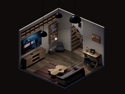 Isometric 3D room 3d 3d room c4d cinema 4d modeling redshift
